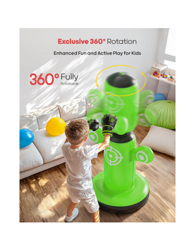 Saco de Boxeo Inflable QPAU 64" Verde con Guantes y Bomba