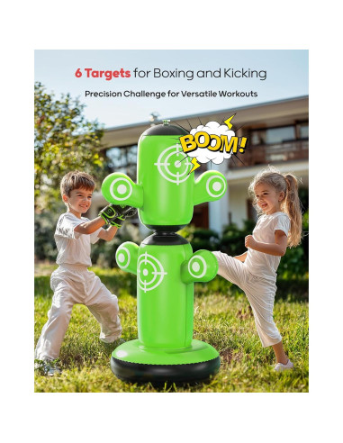 Saco de Boxeo Inflable QPAU 64" Verde con Guantes y Bomba