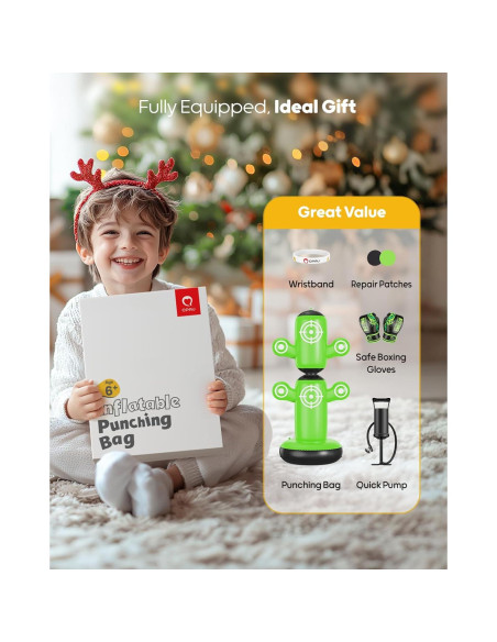 Saco de Boxeo Inflable QPAU 64" Verde con Guantes y Bomba