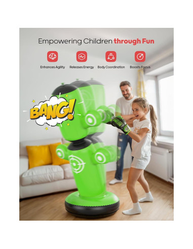 Saco de Boxeo Inflable QPAU 64" Verde con Guantes y Bomba