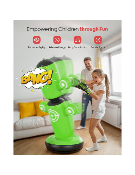 Saco de Boxeo Inflable QPAU 64" Verde con Guantes y Bomba