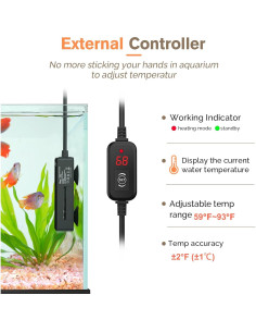 Calentador Sumergible Hygger 20W para Acuarios de 3.79-18.93L 2