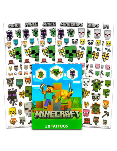 Set de Stickers y Tatuajes Temporales Minecraft - 150 Stickers y 50 Tatuajes