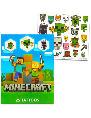 Set de Stickers y Tatuajes Temporales Minecraft - 150 Stickers y 50 Tatuajes