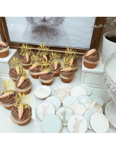 24 Adornos para Cupcakes Pascua ZHUOWEISM Dorado 6.5x12.7cm
