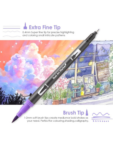 Set de 72 Marcadores Artísticos TOSHARE Doble Punta Fina y Pincel