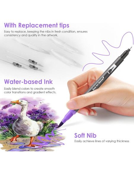 Set de 72 Marcadores Artísticos TOSHARE Doble Punta Fina y Pincel