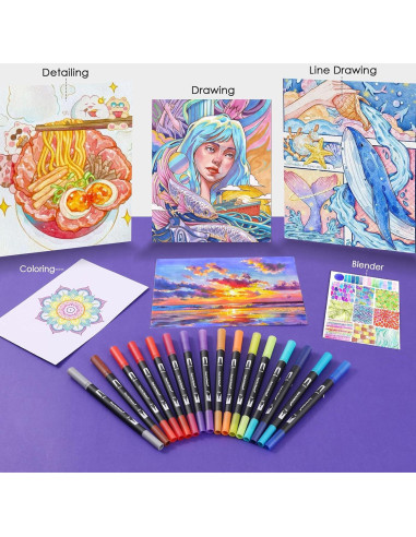 Set de 72 Marcadores Artísticos TOSHARE Doble Punta Fina y Pincel