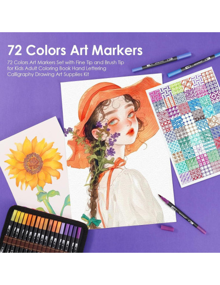 Set de 72 Marcadores Artísticos TOSHARE Doble Punta Fina y Pincel