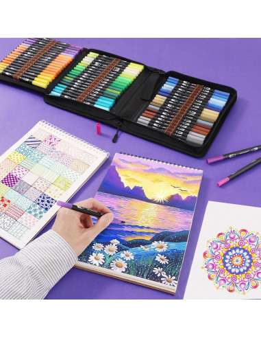 Set de 72 Marcadores Artísticos TOSHARE Doble Punta Fina y Pincel