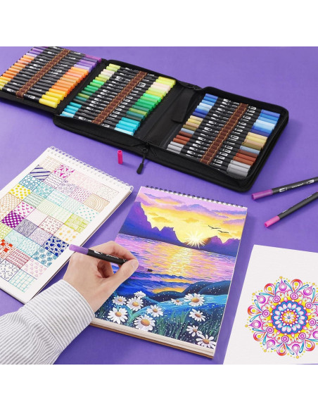 Set de 72 Marcadores Artísticos TOSHARE Doble Punta Fina y Pincel