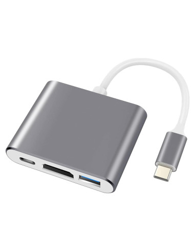 Adaptador USB C a HDMI 4K 3 en 1 F-02-001-Silver Gris