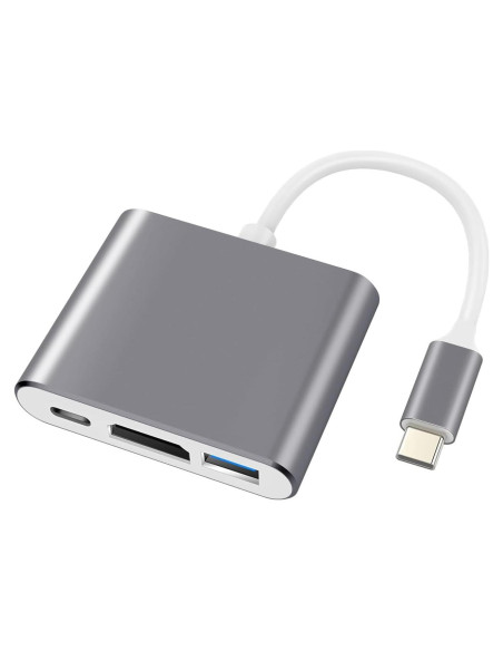 Adaptador USB C a HDMI 4K 3 en 1 F-02-001-Silver Gris