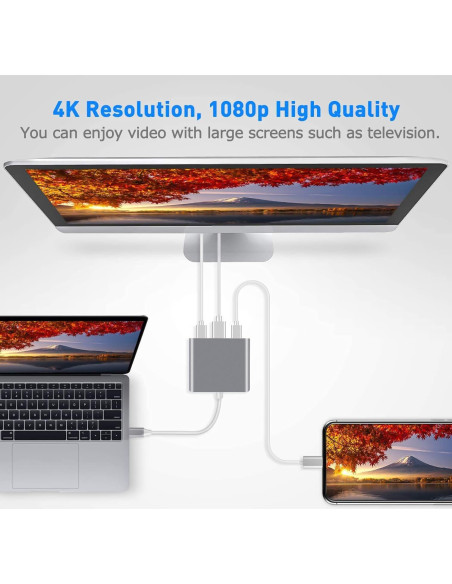 Adaptador USB C a HDMI 4K 3 en 1 F-02-001-Silver Gris