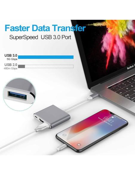 Adaptador USB C a HDMI 4K 3 en 1 F-02-001-Silver Gris