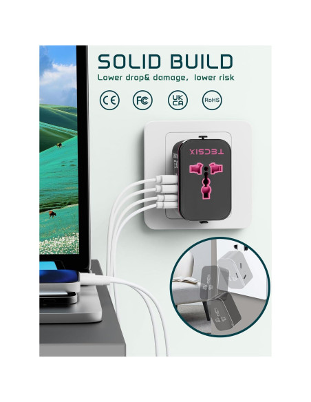 Adaptador de Viaje Universal TECSIX 5 en 1 con 2 USB-C y 2 USB-A Adaptador de Viaje Universal TECSIX 5 en 1 con 2 USB-C y 2 USB-A