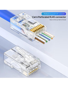 Conector RJ45 Pasante Cat6 CNCOB 100 Unidades Baño de Oro 2