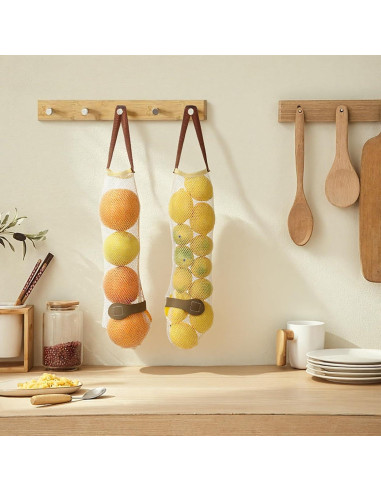 6 Bolsas de Almacenamiento de Cebolla Classicseali 48cm Beige