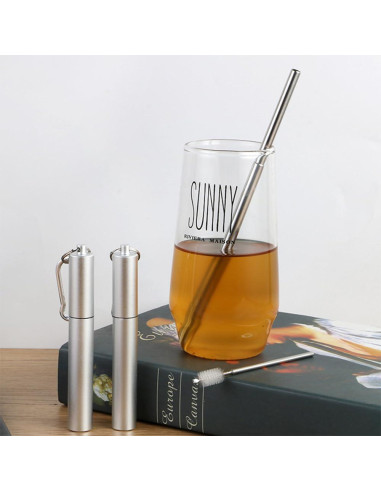 Popote Plegable Reutilizable Acero Inoxidable TOPJINZHIONE 21.5 cm