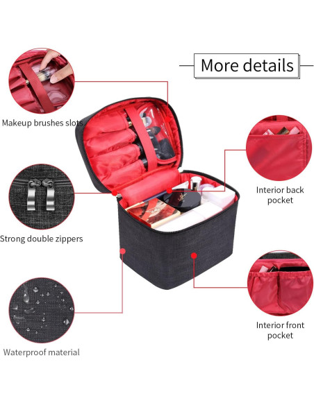 Bolsa de Maquillaje de Viaje Organizador Estuche Negro