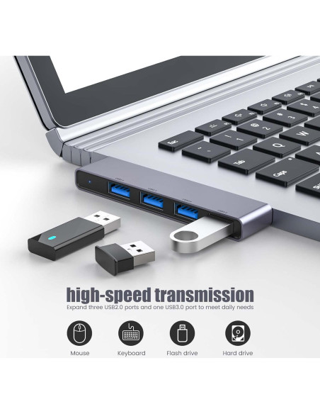 Hub USB 4 Puertos Fidioto 1x3.0 3x2.0 Negro 2Pack