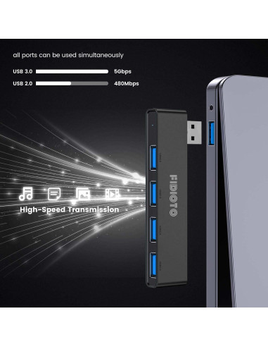 Hub USB 4 Puertos Fidioto 1x3.0 3x2.0 Negro 2Pack