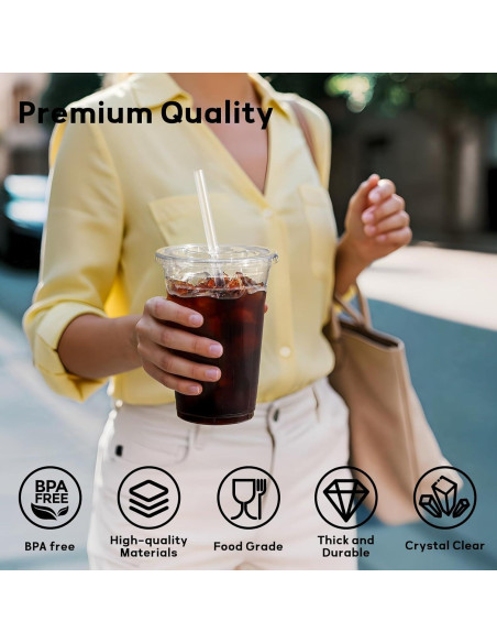 AOZITA 100 Vasos Plástico 16 Oz Transparentes con Tapas y Pajitas