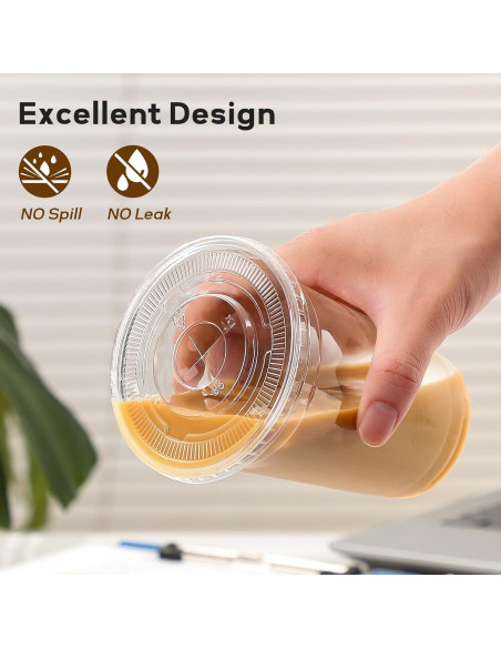 AOZITA 100 Vasos Plástico 16 Oz Transparentes con Tapas y Pajitas