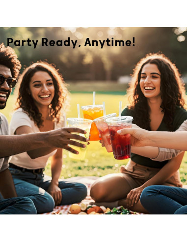 AOZITA 100 Vasos Plástico 16 Oz Transparentes con Tapas y Pajitas