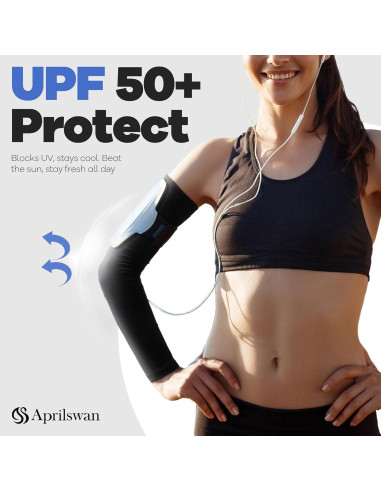 Manguitas de Compresión UV Aprilswan - Antideslizantes, 1 Par Negro