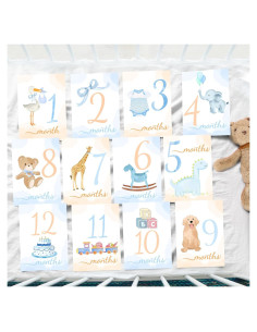 Tarjetas de Hitos Mensuales para Bebés - 12 Piezas Acuarela
