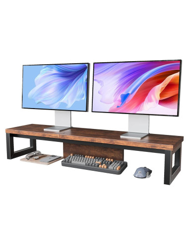 Soporte Doble para Monitor HEWORLIF de Madera y Acero 90cm