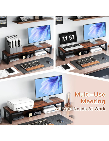 Soporte Doble para Monitor HEWORLIF de Madera y Acero 90cm