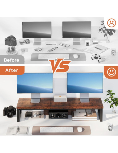 Soporte Doble para Monitor HEWORLIF de Madera y Acero 90cm