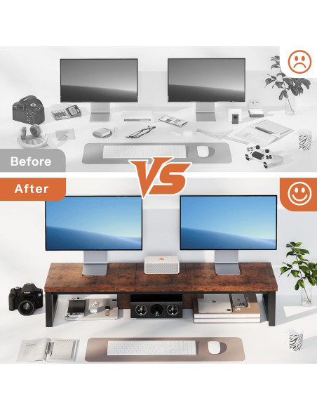 Soporte Doble para Monitor HEWORLIF de Madera y Acero 90cm
