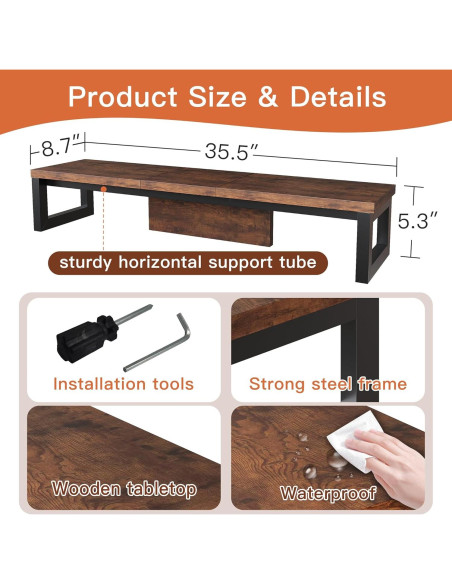 Soporte Doble para Monitor HEWORLIF de Madera y Acero 90cm