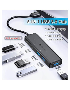 Hub USB 3.0 5 en 1 VIENON con Puertos USB-C y Alimentación 2