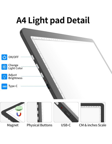 Mesa de Luz A4 TOHETO LED Magnética 3 Modos 6 Brillos