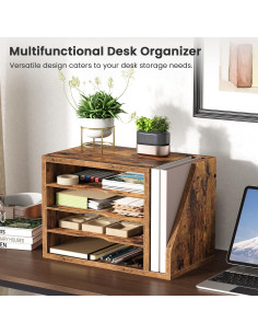 Organizador de Archivos de Madera Creso, 3 Estantes Ajustables, Marrón 2