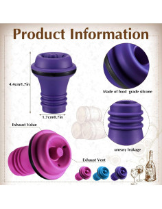 24 Tapones de Vacío para Vino Leinuosen Silicona Reutilizables 2