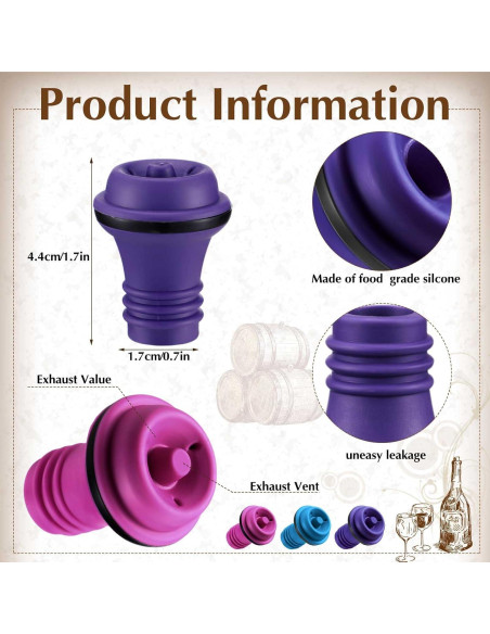 24 Tapones de Vacío para Vino Leinuosen Silicona Reutilizables