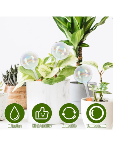 6 Esferas de Riego Automático de Vidrio Iridiscente para Plantas