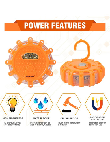 Flares LED de Emergencia Markstor 8 Piezas 15 LEDs Ámbar