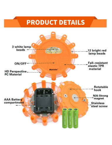 Flares LED de Emergencia Markstor 8 Piezas 15 LEDs Ámbar