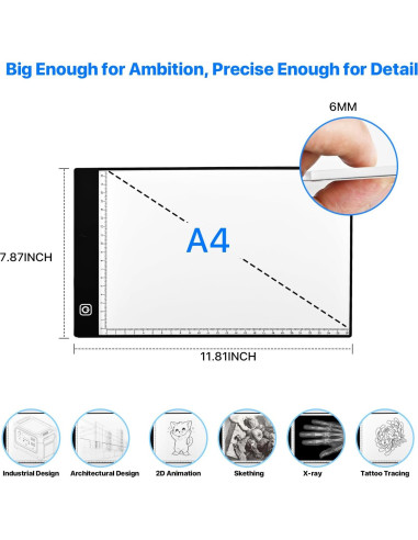 Caja de Luz LED A4 WELLFAR Ultra Fina Ajustable USB 32x21cm