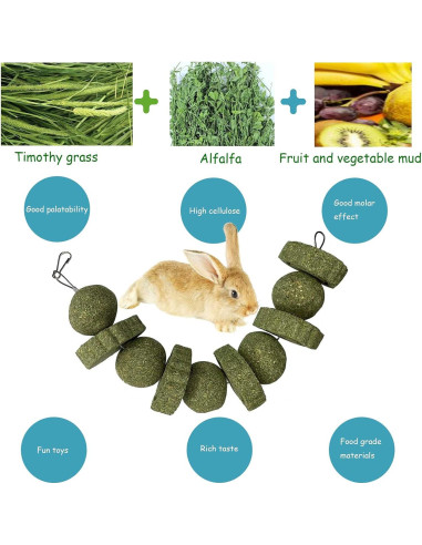 Juguetes de Masticar para Conejos Kathson - 3 Piezas de Hierba Timothy