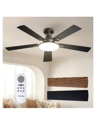 Ventilador de Techo Passky 52" con Luz y Control Remoto Negro
