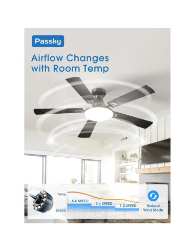 Ventilador de Techo Passky 52" con Luz y Control Remoto Negro