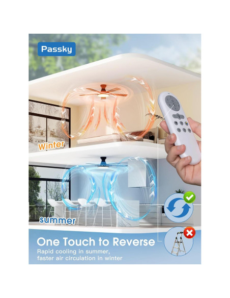 Ventilador de Techo Passky 52" con Luz y Control Remoto Negro