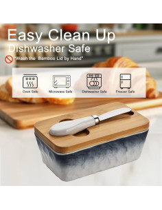 Plato de Mantequilla Cerámica BUYNEED 17.78 cm con Tapa y Cuchillo 2